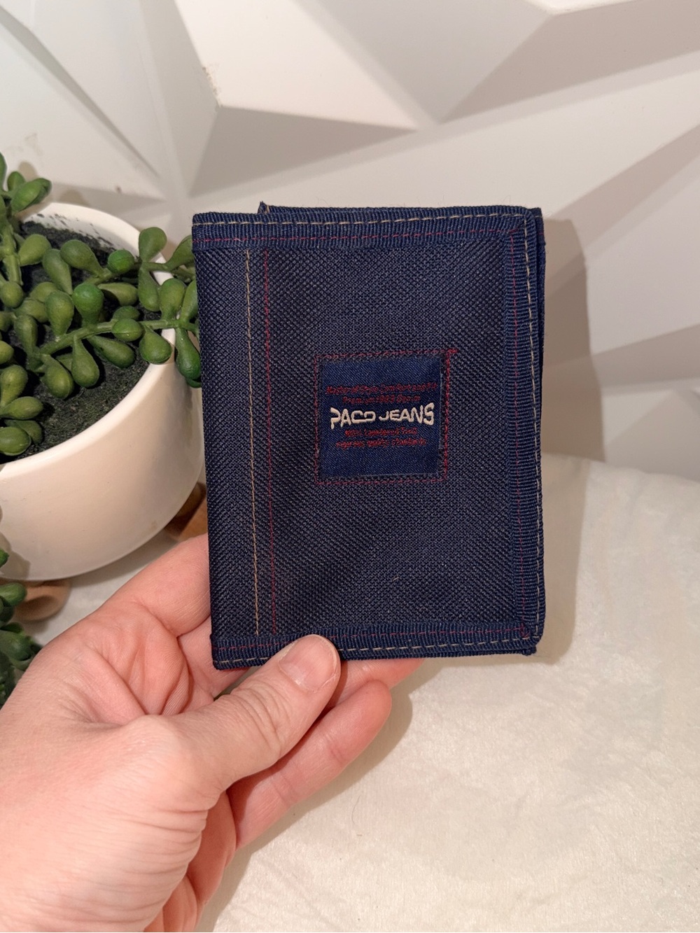 VTG 90s Y2K Paco Jeans Navy Denim Canvas Trifold Velcro Wallet Streetwear